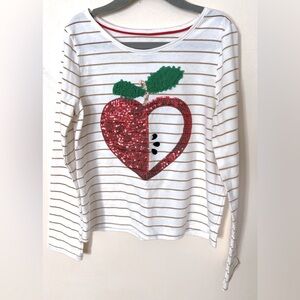 Max Studio‎ Kids Sequin Apple Heart Long Sleeve Tee M EUC